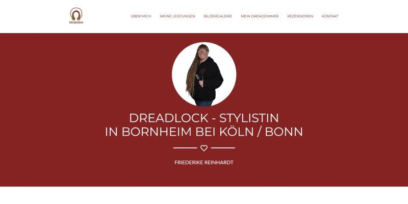 Screenshot von der Website dreaderike.de. Die Website-Inhaberin bietet alles Rund um das Thema Dreadlocks an.