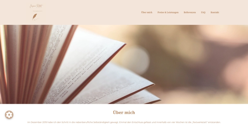 Screenshot von der Website textwerkstatt-rotert.de. Die Website-Inhaberin bietet Lektorat und Korrektorat von Büchern an.